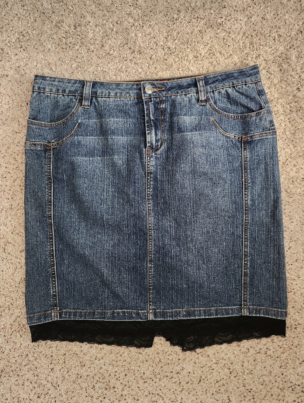 Denim Skirt with Lace Hem